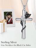 wholesale TOUPOP Cat Cross Urn Necklaces For Ashes S925 Sterling Silver Butterfly Cremation Jewelry Memorial Keepsake Jewelry With Funnel Filler For Women Men -0-4
