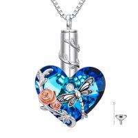 TOUPOP Sterling Silver Rose Quartz Heart Dragonfly Ash Holder Necklace-undefined