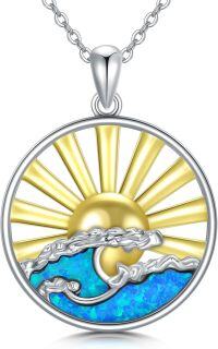 wholesale 925 Sterling Silver Blue Opal Ocean Wave Pendant Necklace Sea Sun s for Her-Opal Wave-02