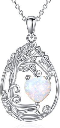 wholesale Sterling Silver Tree of Life Teardrop Pendant Gemstone Necklace-10-Oct-Opal