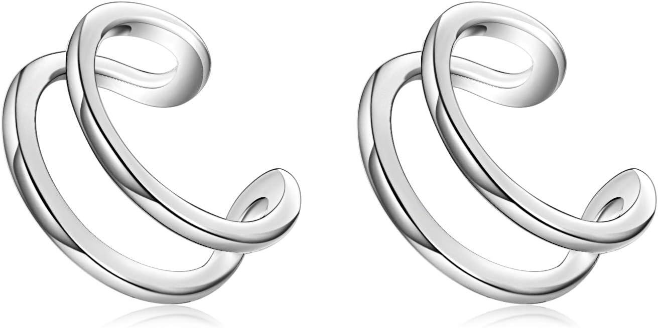 925 Sterling Silver Spiral Twist Ear Cuffs for Women - No Piercing Required-0-0