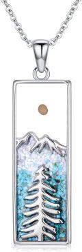 wholesale 925 Sterling Silver Mountain Tree Design with Turquoise and Mustard Seed Inlay Pendant Necklace for Women-0-0