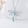 wholesale 925 Sterling Silver Dragonfly Ribbon Pendant for Ovarian Cancer Awareness Gifts-0-1