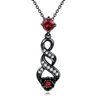 wholesale 925 Sterling Silver Red Crystal Black Rose Infinity Pendant Necklace for Women Valentines Day Gifts-Red