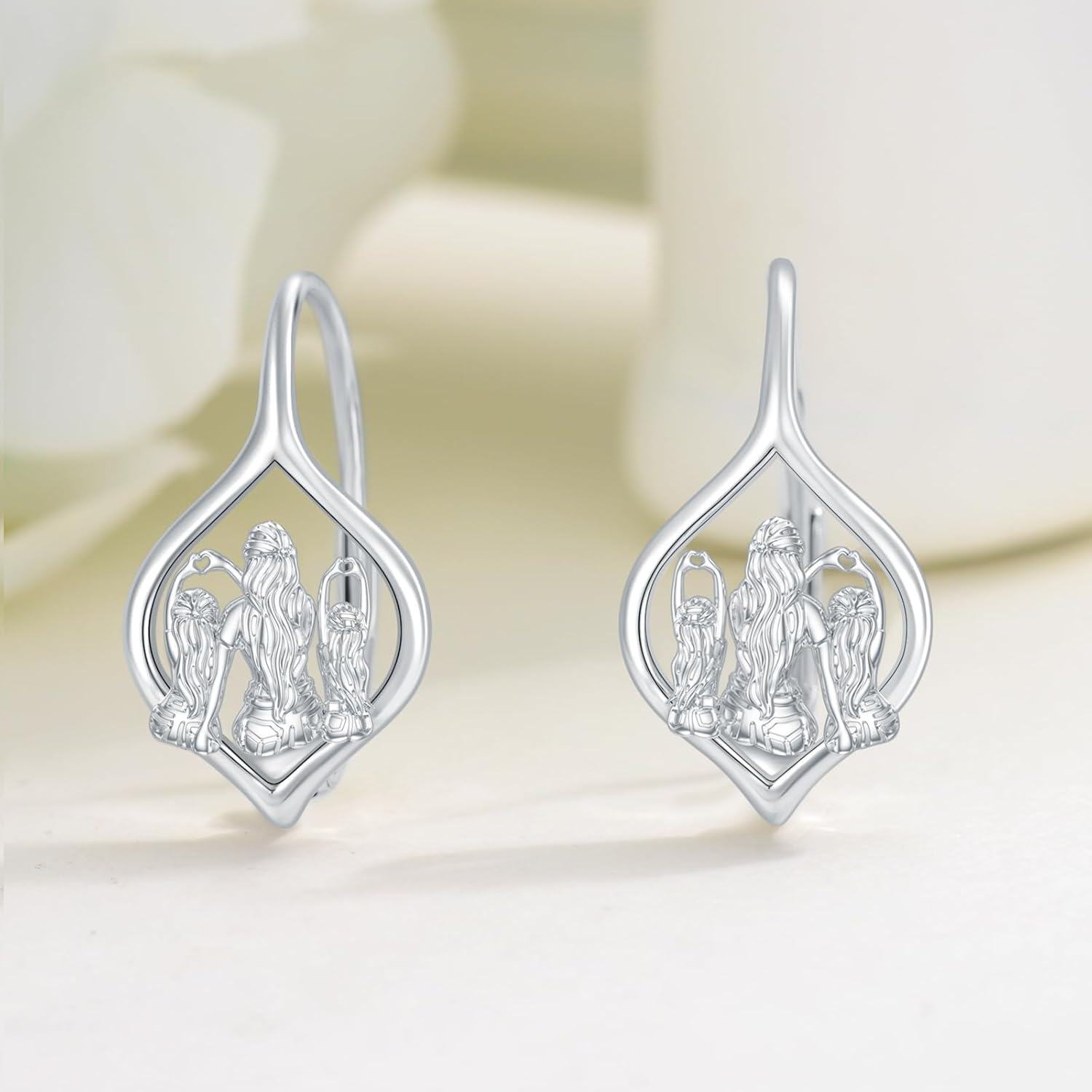 Sterling Silver Sister Earrings Mother Daughter Leverback Jewelry-0-4