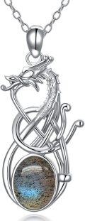 wholesale 925 Sterling Silver Labradorite and Moonstone I Love You Celtic Dragon Pendant Necklace-0-0