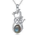 wholesale 925 Sterling Silver Labradorite and Moonstone I Love You Celtic Dragon Pendant Necklace-0-0