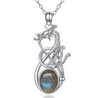 wholesale 925 Sterling Silver Labradorite and Moonstone I Love You Celtic Dragon Pendant Necklace-02-Labradorite Dragon