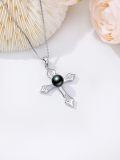 TOUPOP Sterling Silver Black Pearls Cross Necklace Women's Jewelry Gift-0-3