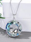 wholesale 925 Sterling Silver Crystal Circle Penguins Snowflake Pendant Necklace-0-1