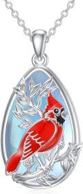 wholesale 925 Sterling Silver Red Cardinal Bird Oval Shape Stone Pendant Necklaces for Women Girls Mothers Day Gift-0-0