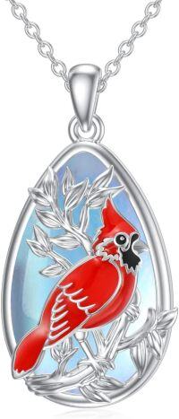 wholesale 925 Sterling Silver Red Cardinal Bird Oval Shape Stone Pendant Necklaces for Women Girls Mothers Day Gift-Cardinal Necklace