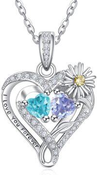 wholesale  Sterling Silver Daisy Heart Birthstone Necklace for Women -03-06-Mar-Jun