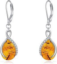 wholesale Sterling Silver Moonstone Larimar Teardrop Earrings Infinity Dangle Gifts-Infinity Amber