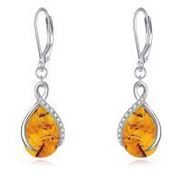 wholesale 925 Sterling Silver Opal Pear-Shaped Drop Earrings with Leverback Hooks for Women Gift Ideas-Infinity Amber