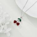 wholesale 925 Sterling Silver Cherry Fruit Pendant Necklace Colorful Heart-Shaped Gemstone  for Women-0-3