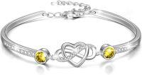 wholesale Sterling Silver Austrian Crystal Infinity Love Heart Bangle Bracelet Adjustable 6 8 Gift for Her-Nov. Simulated Topaz