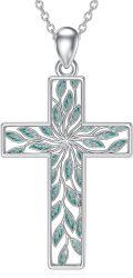 wholesale 925 Sterling Silver Green Leaf Patterned Cross Pendant Necklace for Women Faith  for Mom Wife Daughter Sister-0-0