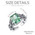 wholesale 925 Sterling Silver Adjustable Ring With Green Cz Crystal And Leaves Detail-0-1
