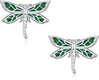 wholesale 925 Sterling Silver Dragonfly Stud Earrings Green Enamel Insect Minimalist s for Women Girls-Dragonfly