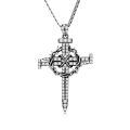 wholesale 925 Sterling Silver Thorn Cross Pendant with Cubic Zirconia and Chain - Mens Religious Jewelry-0-0