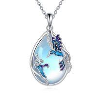 wholesale 925 Sterling Silver Blue Moonstone Butterfly Pendant Necklace for Women-Hummingbird Necklace