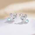 wholesale 925 Sterling Silver Dragon Stud Earrings with Moonstone and Red Eyes-0-4