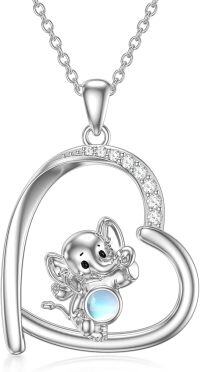 wholesale 925 Sterling Silver Heart Angel Moonstone Pendant Necklace for Women Girls Mothers Day Gift-D-Elephant