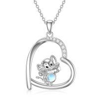 wholesale 925 Sterling Silver Heart Elephant Pendant Necklace Wholesale With Moonstone-D-Elephant