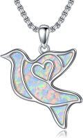 wholesale 925 Sterling Silver White Fire Opal Heart Dove Pendant Necklace for Women Girls Gift-0-0