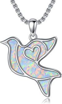 wholesale 925 Sterling Silver White Fire Opal Heart Dove Pendant Necklace for Women Girls Gift-Dove