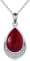 wholesale Sterling Silver Moonstone Cubic Zirconia Teardrop Pendant Necklace-0-37