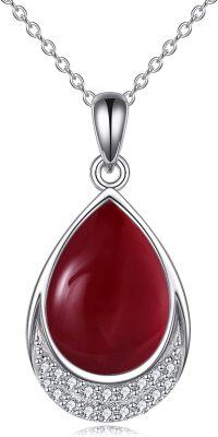 wholesale Sterling Silver Moonstone Cubic Zirconia Teardrop Pendant Necklace-H-Red Agate