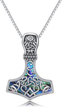 wholesale 925 Sterling Silver Thor's Hammer Pendant Necklace Norse Viking Jewelry for Men Women Gifts-Abalone Shell