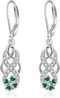 wholesale 925 Sterling Silver 4-Leaf Clover Dangle Earrings w/ Green Enamel & CZs-0-0