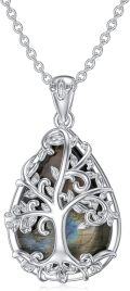 wholesale 925 Sterling Silver Labradorite Tree of Life Pendant Necklace-0-0