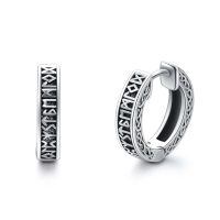 wholesale 925 Sterling Silver Black Viking Rune Hinged Hoop Earrings Norse Jewelry for Men Women-A-Vikings Rune-Round