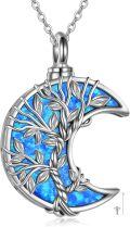wholesale 925 Sterling Silver Blue Fire Opal Moon Tree of Life Cremation Keepsake Pendant Necklace-0-0