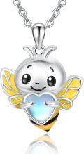 wholesale 925 Sterling Silver Heart-Shaped Moonstone Bee Pendant Necklace-0-0