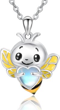 wholesale 925 Sterling Silver Heart-Shaped Moonstone Bee Pendant Necklace-Bee
