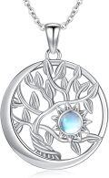 wholesale 925 Sterling Silver Moonstone Tree of Life Family Tree Pendant Necklaces Gifts for Women-0-0