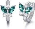 wholesale 925 Sterling Silver Blue Simulated Aquamarine Crystal Butterfly Huggie Earrings-0-18