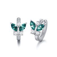 wholesale 925 Sterling Silver Butterfly Earrings Wholesale With Blue And Clear Crystals-GREEN