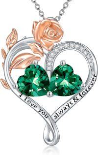 wholesale Sterling Silver Rose Quartz Heart Birthstone Necklace for Women Valentine s Day Gift-05-05-May-May Birthstones