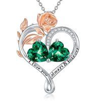 wholesale 925 Sterling Silver Rose Quartz Heart Birthstone Necklace for Women Valentine s Day Gift-05-05-May-May Birthstones