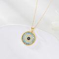 wholesale  14K Gold Plated 925 Sterling Silver Evil Eye Pendant Necklace with Black Stone, White Crystals & Blue Sapphires, 19.6-27.5mm-0-5