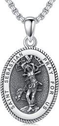wholesale Sterling Silver Saint Medal Oval Necklace for Men Women Religious Jewelry-0-84