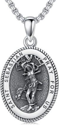 wholesale Sterling Silver Saint Medal Oval Necklace for Men Women Religious Jewelry-10-Saint Sebastian Necklace