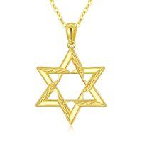 TOUPOP 14K Yellow Gold Star Of David Necklace For Women, 16+2 Inch-undefined