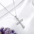 wholesale 925 Sterling Silver Cubic Zirconia Cross Pendant Necklaces for Women and Girls s 45cm Chain Length-0-2